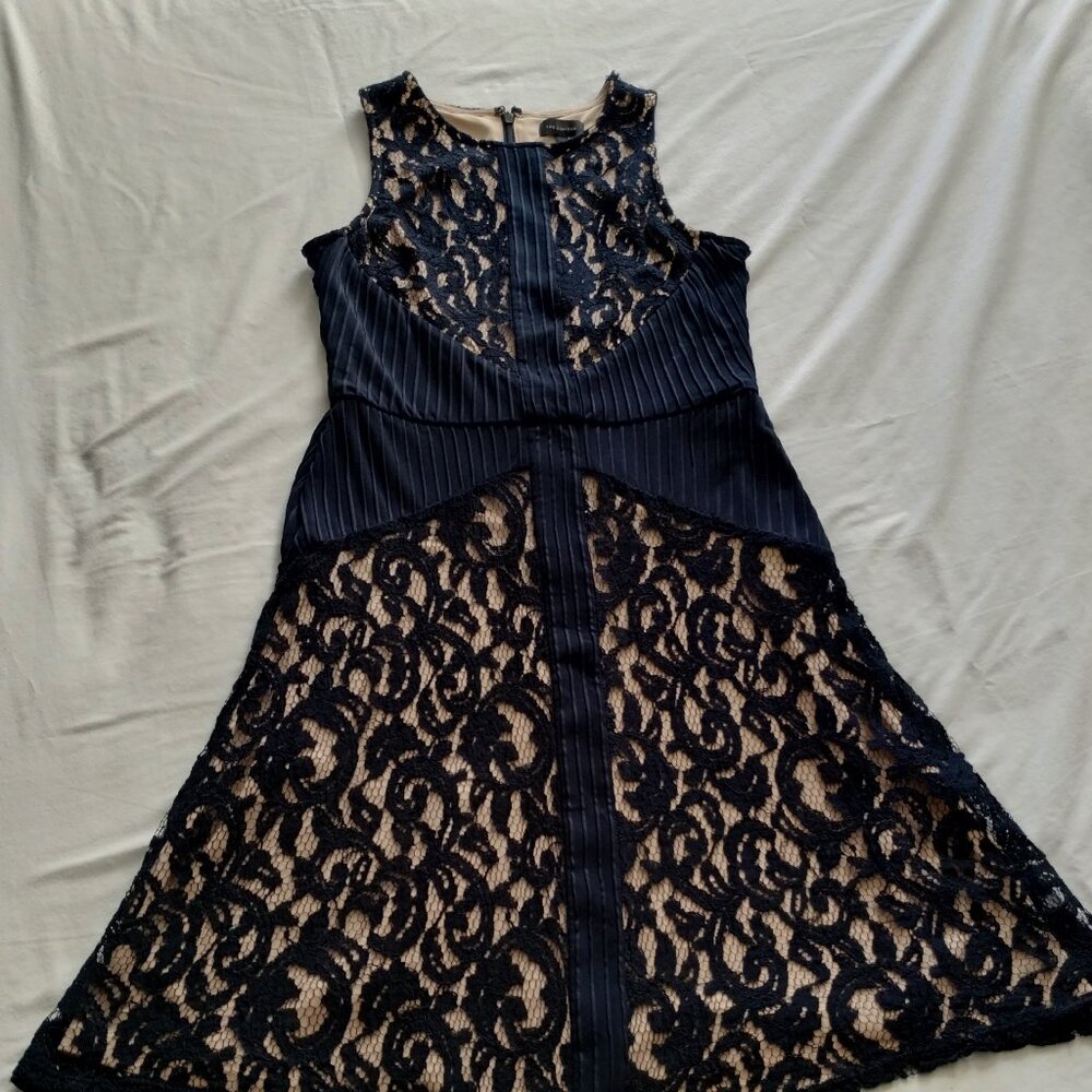 THE LIMITED Navy Blue Sleeveless PLEATED & LACE Party Dress Sz 6